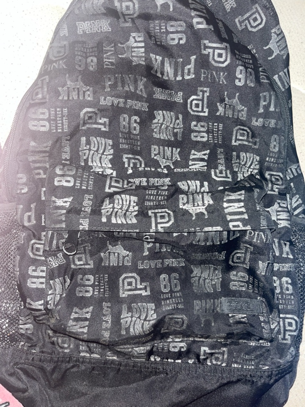 PINK Victoria's Secret Black & Gray Logo Print Backpack
